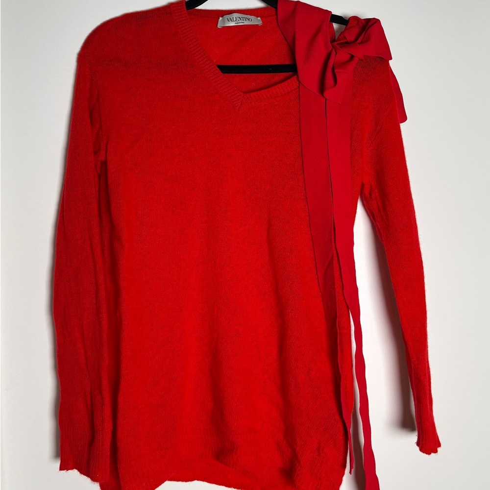 Vintage Valentino Red Bow Shoulder Sweater